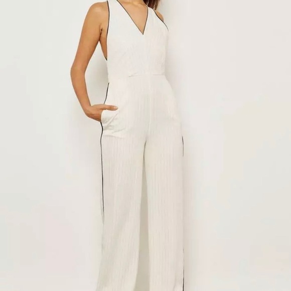 Topshop Pants - TOPSHOP cream & black pinstriped jumpsuit
